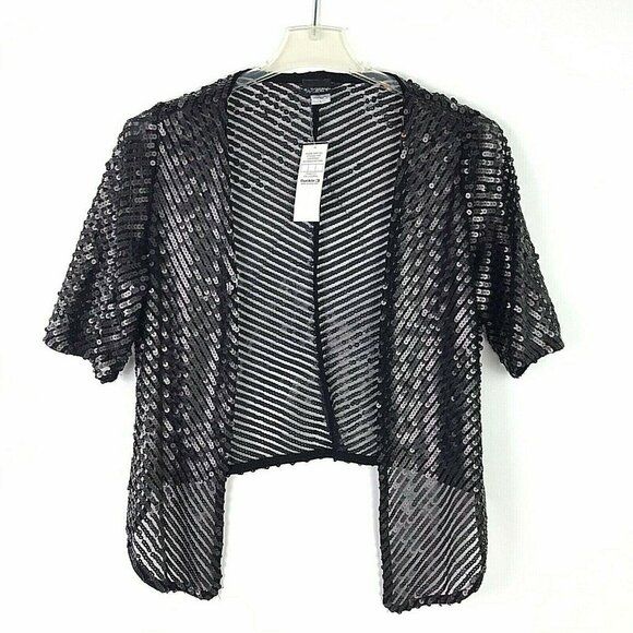 NWT Daytrip Womens L Black Sequin Kimino Jacket Open Front 1/2 Sleeve Cardigan - Picture 1 of 9